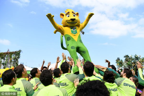巴西代表團歡迎儀式 奧運吉祥物現身同嗨