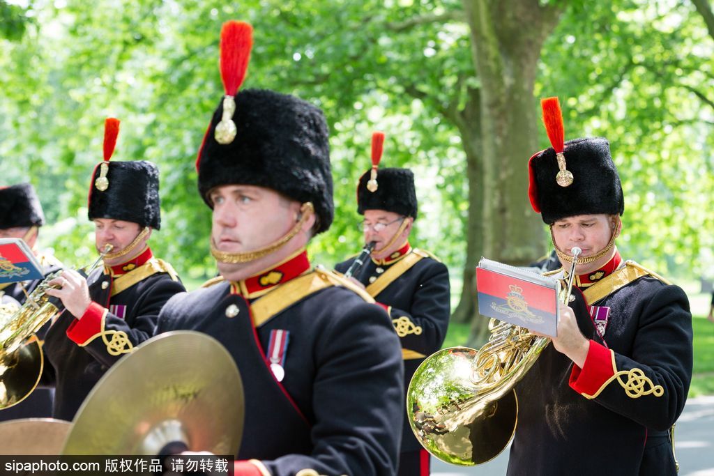 英國皇家騎兵鳴禮炮紀念女王伊麗莎白二世加冕64周年