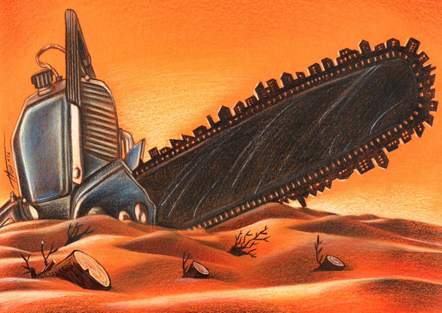 中國(guó)日?qǐng)?bào)漫畫：城市化與沙漠化