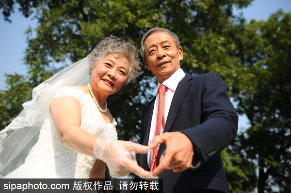 重陽節盡顯恩愛 杭州12對金婚老人走上紅毯