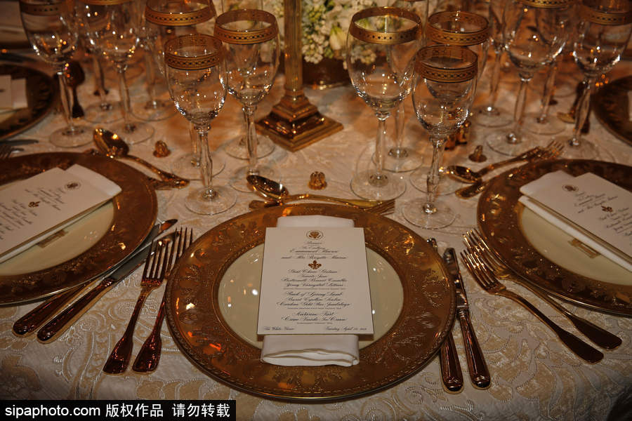 高貴又奢華！特朗普歡迎馬克龍宴會陳設曝光