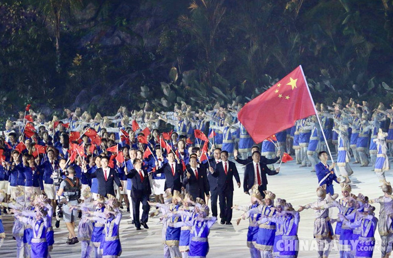 雅加達(dá)亞運會開幕 中國代表團入場