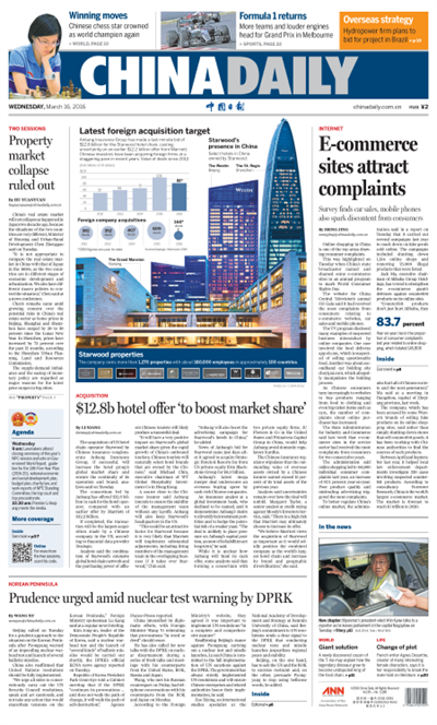 3月16日中國日報推薦：中國樓市不會發生崩盤